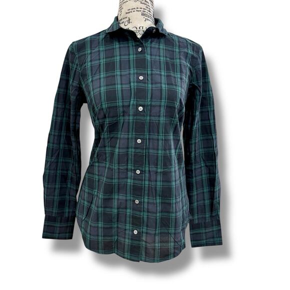 J.Crew Size 0 XS Green Plaid Club-Collar Perfect Button Shirt Midnight Emerald - Picture 1 of 6